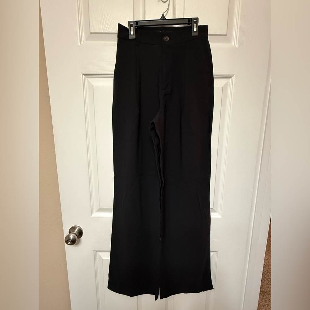 Zara High Waist Wide Leg Trousers Black XS